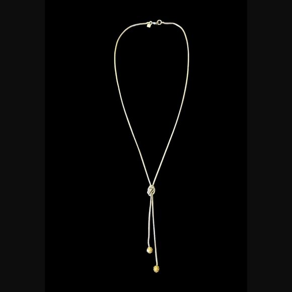 Banana Republic Two Tone Ball Dangle Knotted Y Necklace 31" Long - Picture 4 of 12